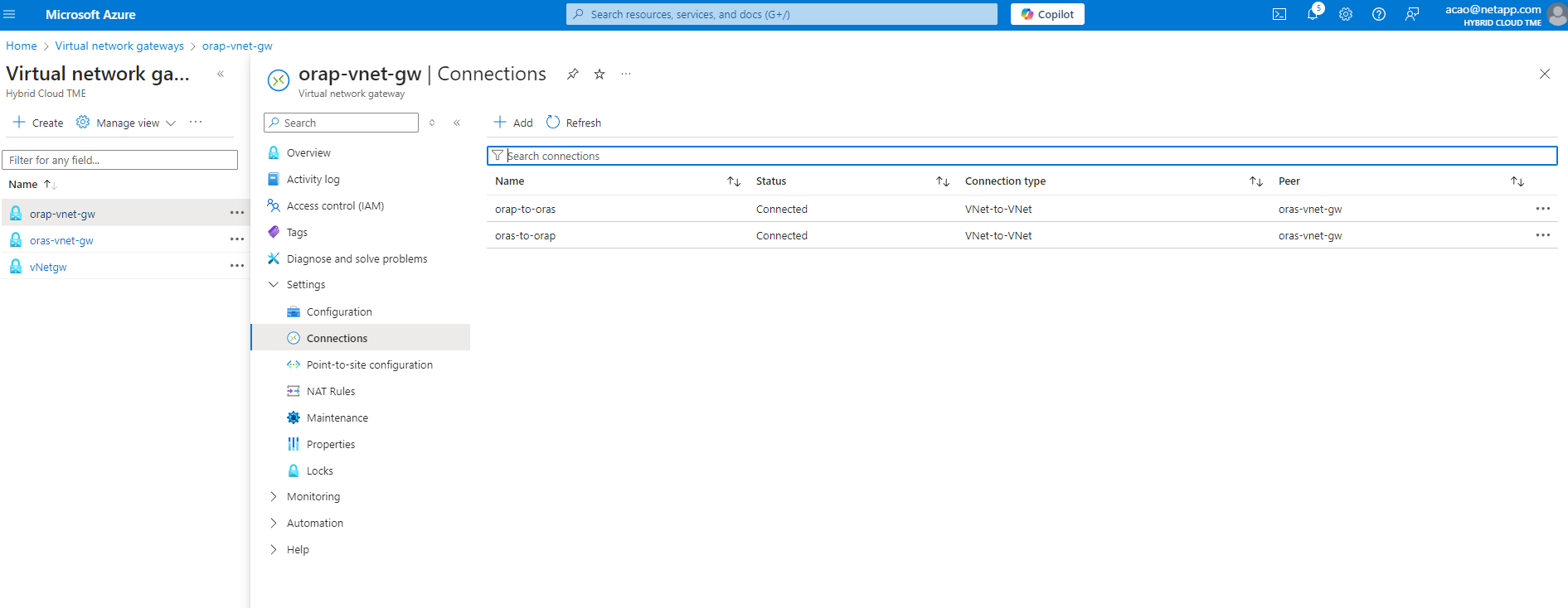 Azure 環境の構成を示すスクリーンショット。