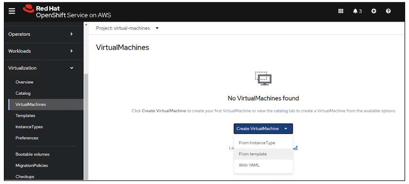 OCP-VテンプレートからのVMの作成