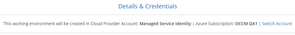 Details  Credentials ページに Switch Account オプションを示すスクリーンショット。