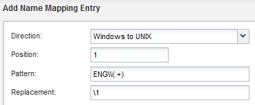 Windows から UNIX へのエントリのスクリーンショット