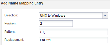 UNIX から Windows へのエントリのスクリーンショット