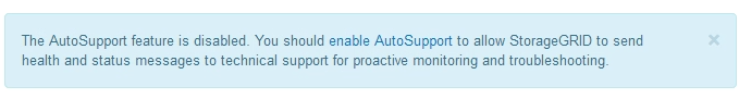AutoSupport が無効なメッセージです
