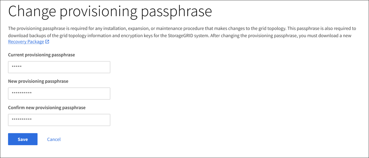 Grid パスワードを変更するプロビジョニングパスフレーズ