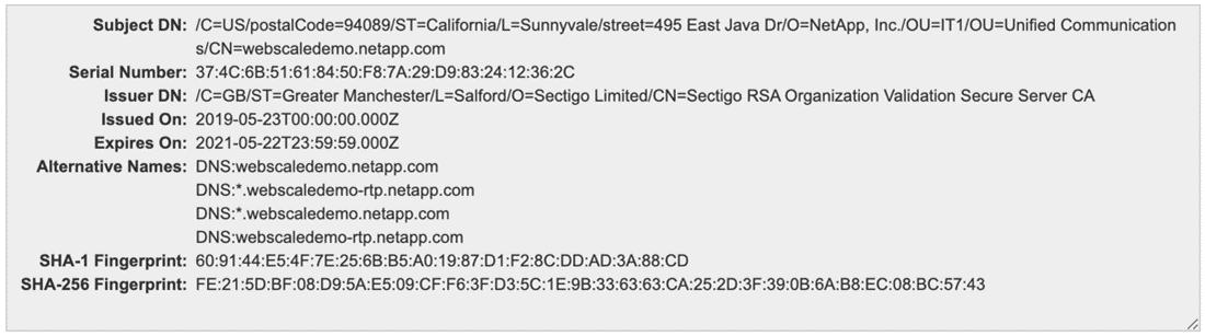 StorageGRIDにロードされた証明書の例