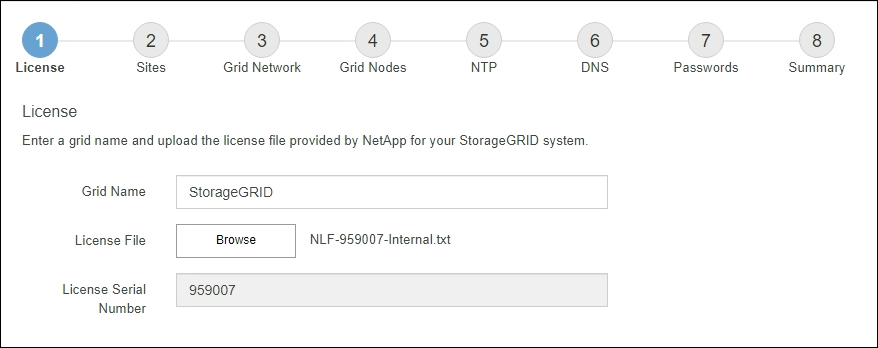 StorageGRID インストーラのライセンスページ