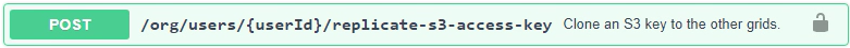 別のユーザのアクセスキーをレプリケートするためのエンドポイントをPOSTします