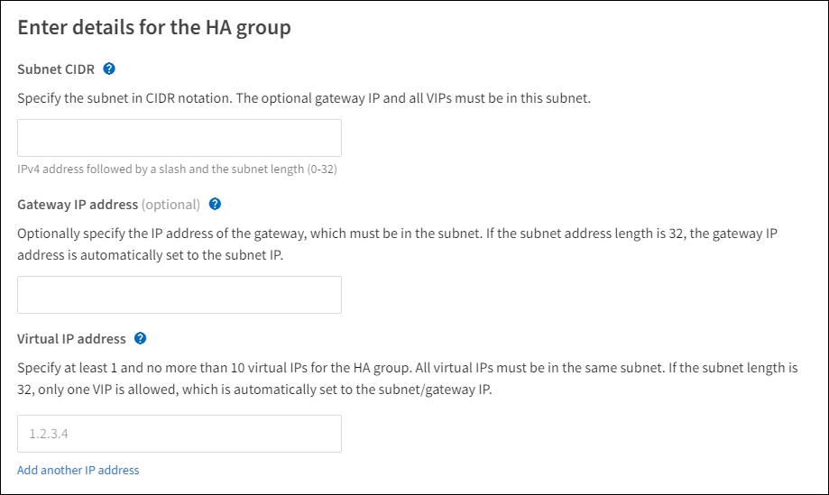 HA グループは VIP を入力します
