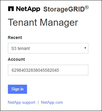 SSO が有効な場合は、 StorageGRID のサインインページが表示されます