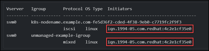 iqn およびクラスター iqn にマップされた LUN のイメージ。
