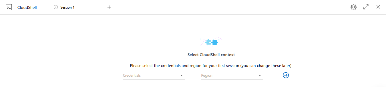 새로운 CloudShell 세션을 보여주는 스크린샷입니다.