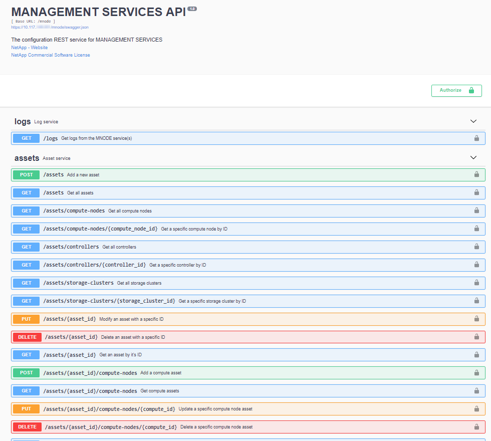 관리 노드 REST API UI