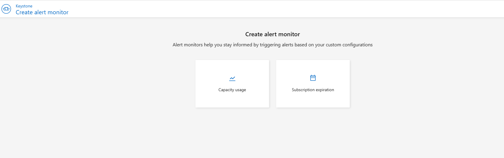 Keystone 구독에 대한 알림 모니터 생성 스크린샷