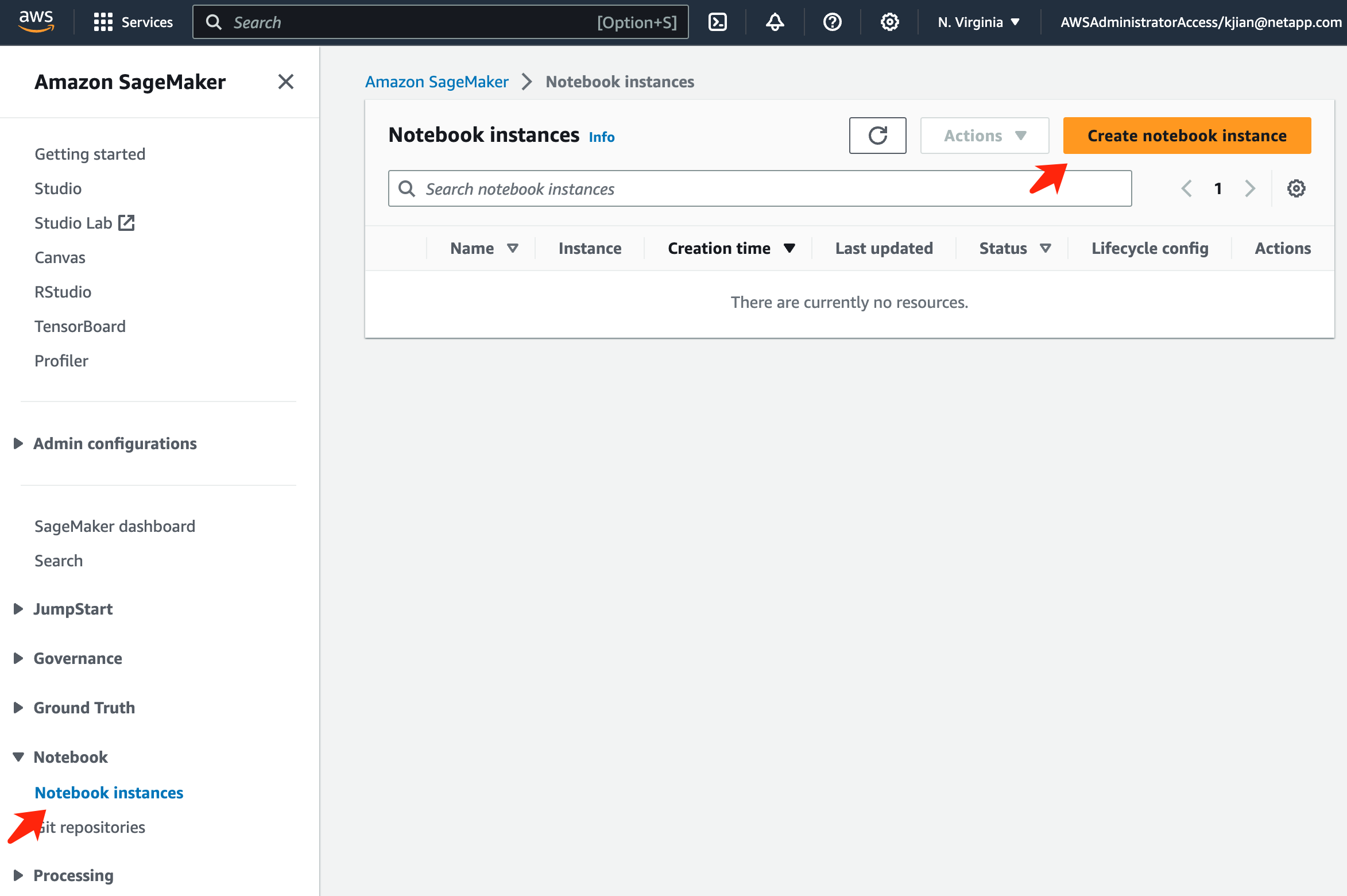 AWS SageMaker Notebook 인스턴스 콘솔
