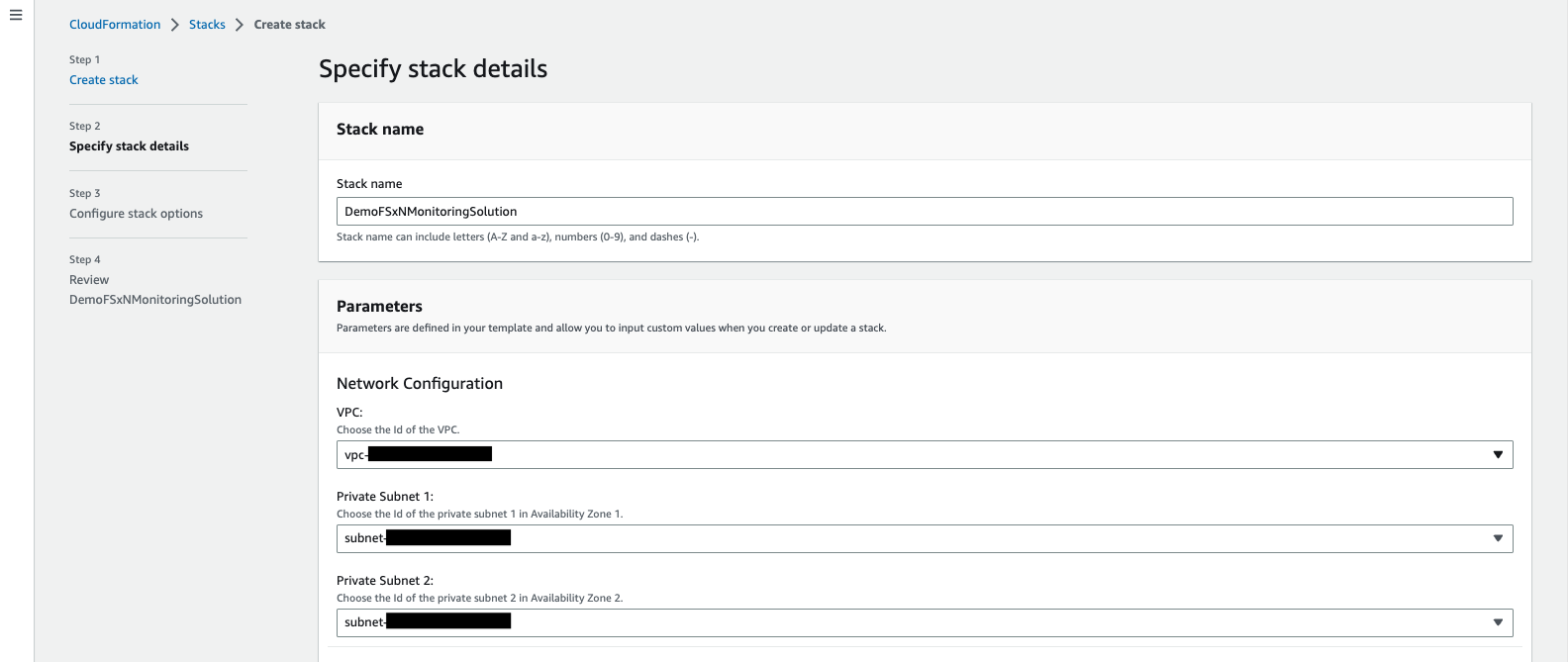 이 이미지는 AWS CloudFormation Stack Details 창을 보여줍니다.