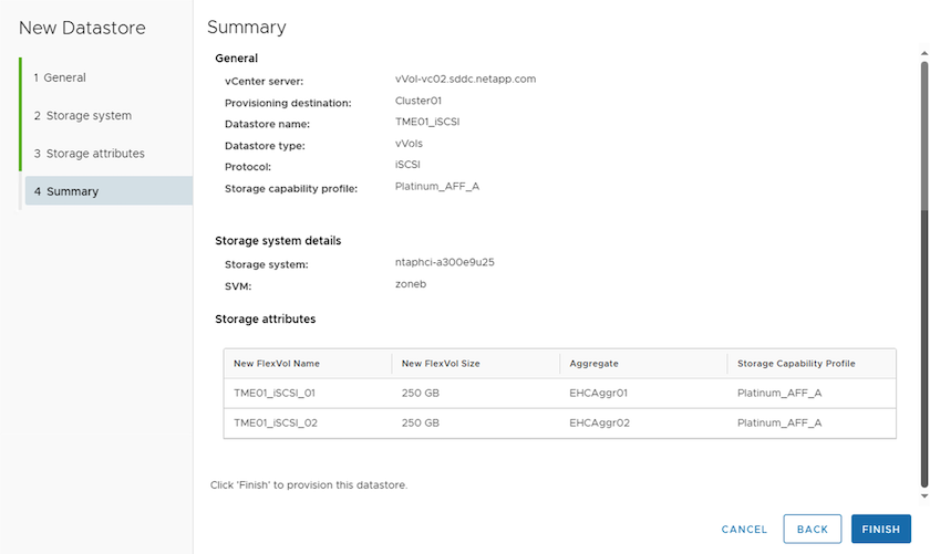 9.13을 사용한 iSCSI vVol 데이터 저장소 요약
