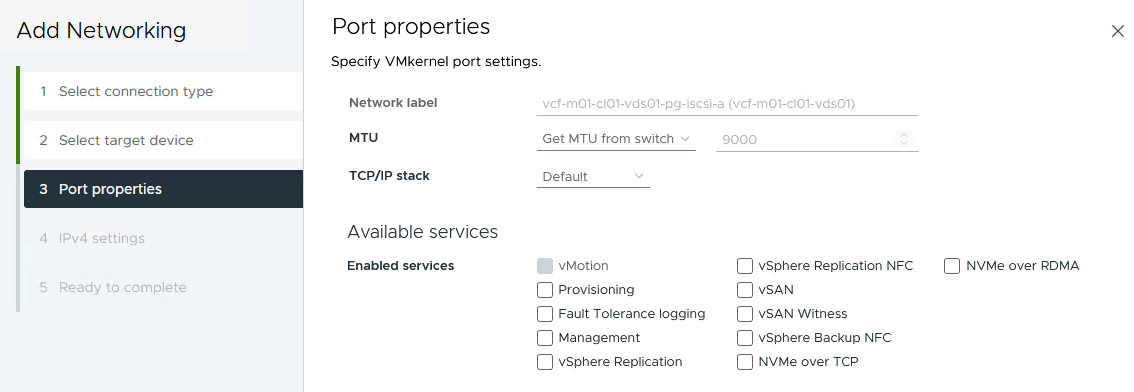 VMkernel 포트 속성입니다