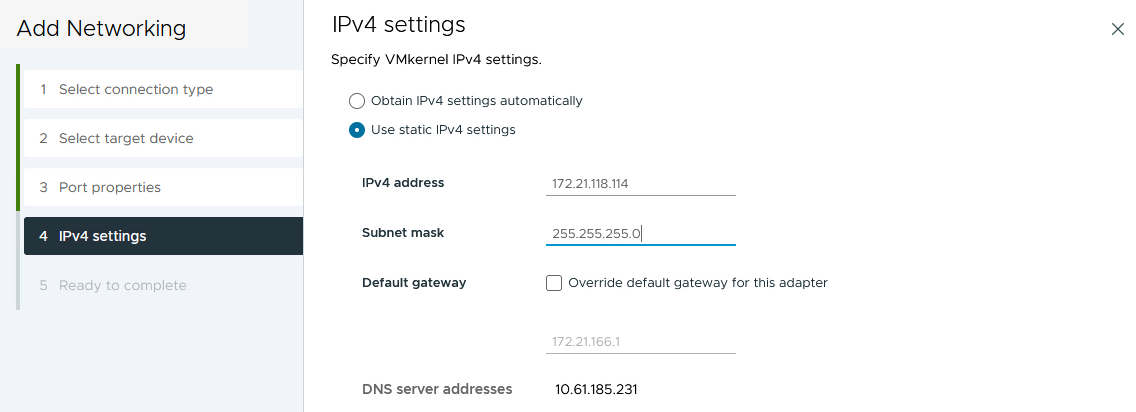 VMkernel IPv4 설정