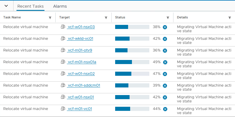 vSphere Client 최근 작업 창