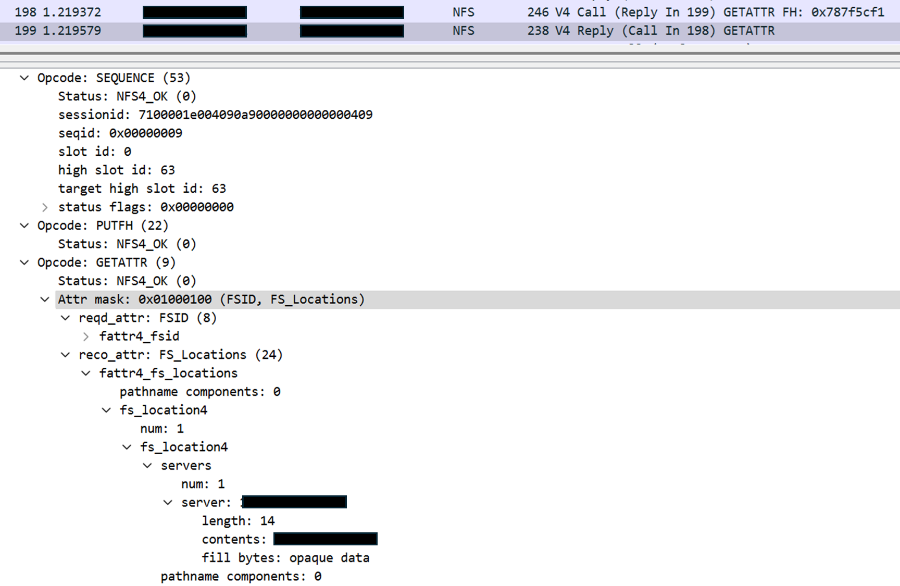 마운트 중 NFS 세션 트렁크 검색: 패킷 캡처