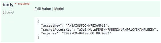 테넌트 관리자 API 클론 액세스 키에 값을 입력합니다