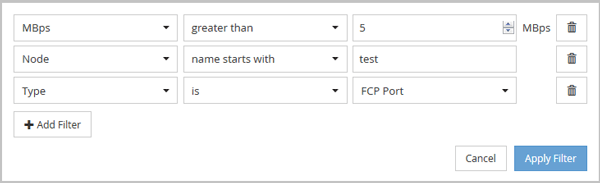 Uma captura de tela da interface do usuário que mostra o painel de filtragem com três filtros.