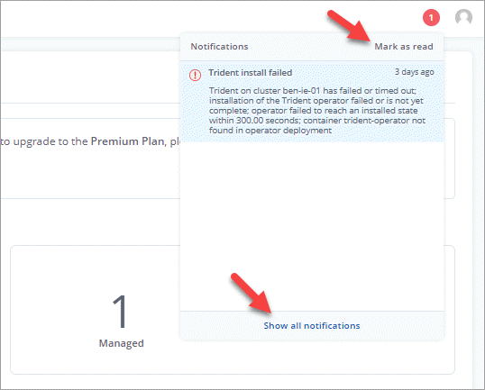 Uma captura de tela que mostra as notificações expandidas na interface Astra.