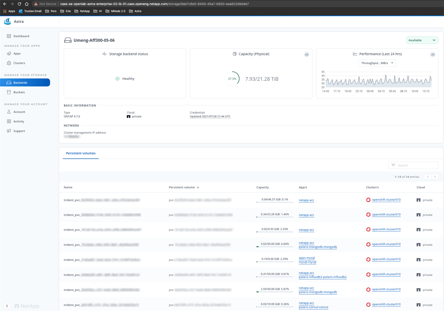 Uma captura de tela da página de backends