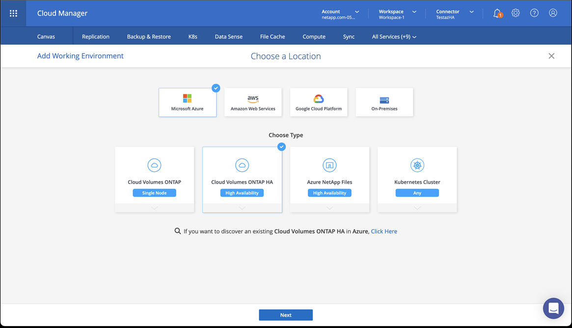 Criando um ambiente de trabalho no Cloud Manager