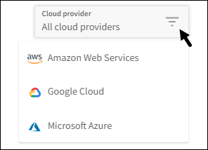 Uma captura de tela do menu suspenso do provedor de nuvem, onde você pode selecionar seu provedor de nuvem para documentação específica do provedor de nuvem.