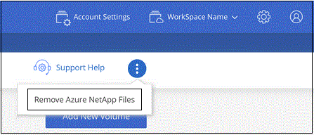 Uma captura de tela do clique em Remover Azure NetApp Files para remover os volumes da interface do BlueXP .