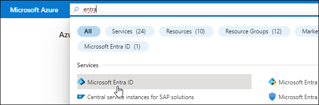 Uma captura de tela que mostra o serviço ative Directory no Microsoft Azure.