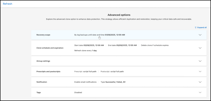 Atualizar opções de clone para BlueXP backup and recovery