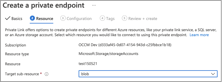 Uma captura de tela mostrando os detalhes da página de recurso de endpoint privado.