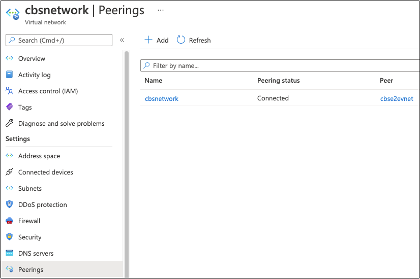 Uma captura de tela da seleção da assinatura 2 e do VNet onde você deseja configurar o peering.