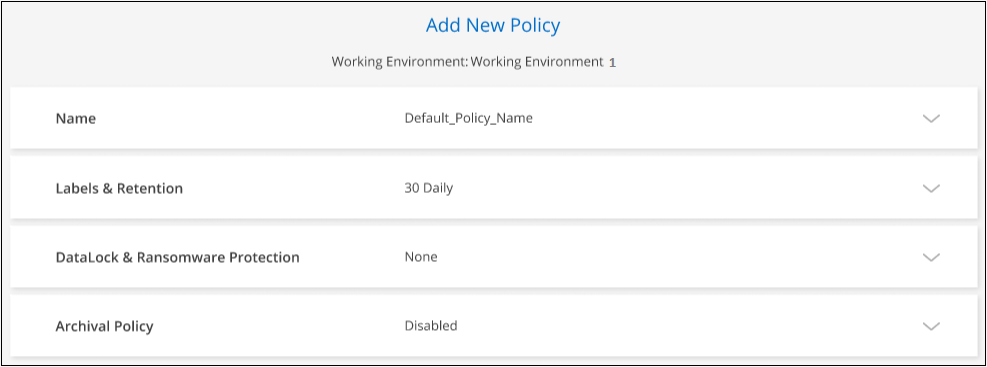 Uma captura de tela que mostra as configurações de política de backup, onde você pode adicionar o agendamento de backup e a configuração de retenção de backup.