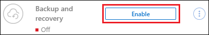 Uma captura de tela que mostra o botão de ativação de backup e recuperação que está disponível depois de selecionar um ambiente de trabalho.