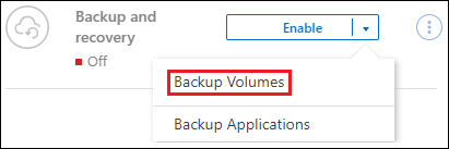 Uma captura de tela que mostra o botão de ativação de backup e recuperação que está disponível depois de selecionar um ambiente de trabalho.