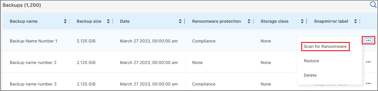 Uma captura de tela mostrando como executar uma verificação de ransomware em um único arquivo de backup.