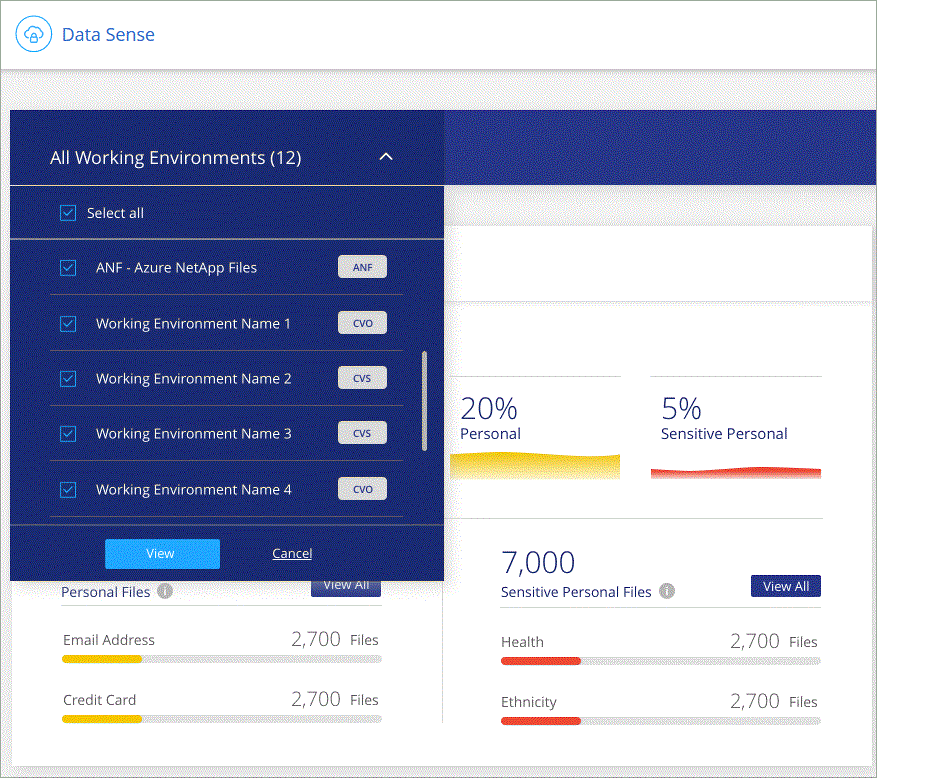 Uma captura de tela para selecionar os ambientes de trabalho para os relatórios que você deseja executar.