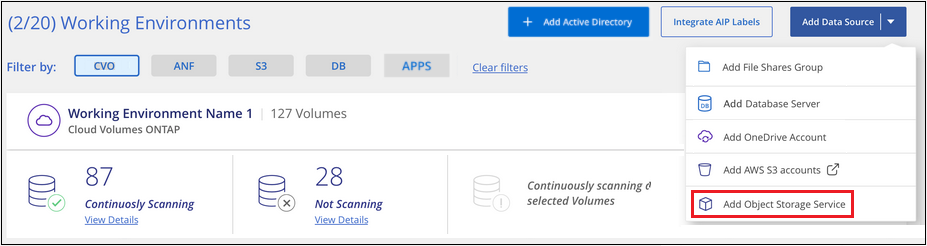 Uma captura de tela da página Configuração de digitalização, onde você pode clicar no botão Adicionar grupo de compartilhamentos de arquivos.