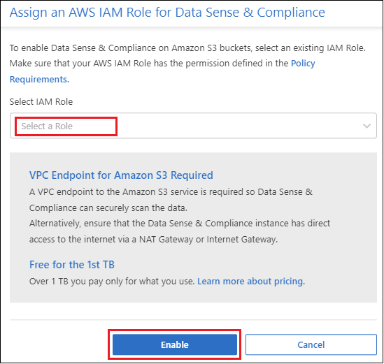 Uma captura de tela de entrada da função do AWS IAM para a classificação do BlueXP 