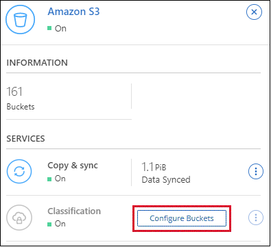 Uma captura de tela clicando em Configurar baldes para escolher os buckets S3 que você deseja digitalizar