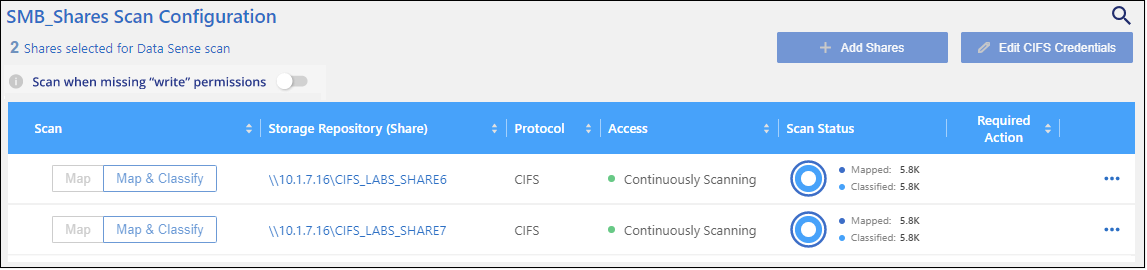 Uma captura de tela mostrando o switch que você pode usar para que a classificação do BlueXP  digitalize seus arquivos, mesmo que ele não tenha as permissões corretas para reverter a última hora de acesso ao carimbo de data/hora original.