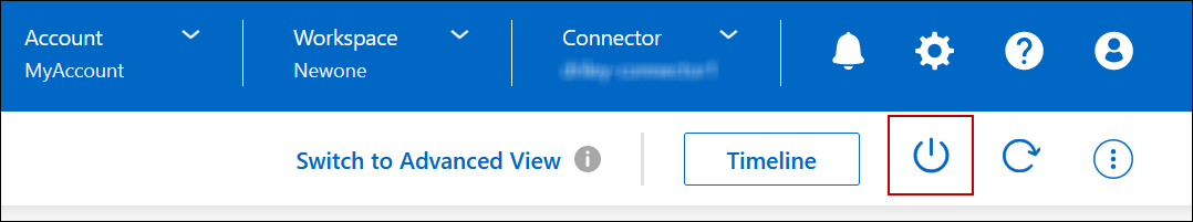 Captura de tela: Mostra o ícone para desligar um sistema Cloud Volumes ONTAP.