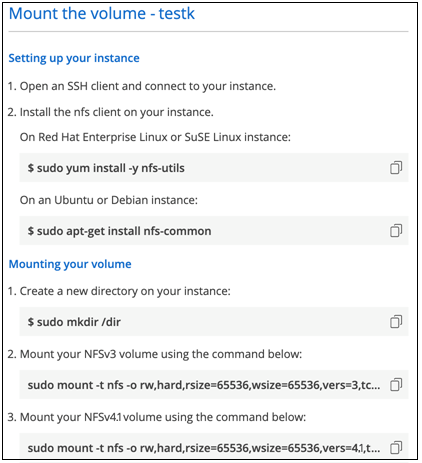 Instruções de montagem para volumes NFS