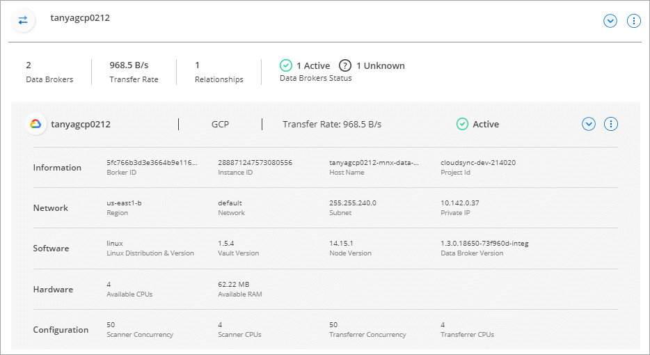 Uma captura de tela de informações sobre um corretor de dados.