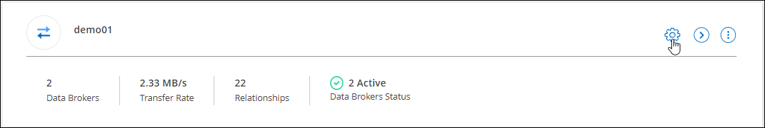 Uma captura de tela que mostra o ícone Configurações de um grupo de corretores de dados.