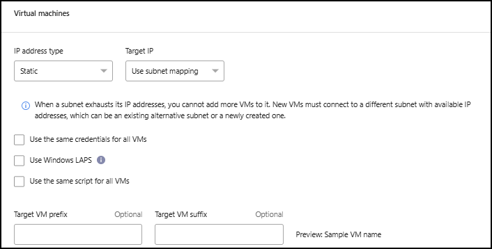 Captura de tela de seleção de mapeamento de sub-rede