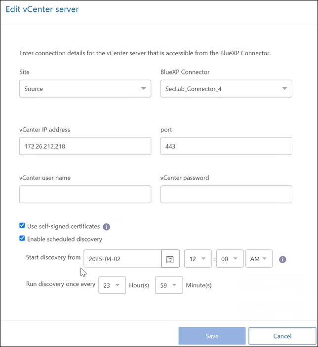 Captura de tela da edição do cronograma de descoberta