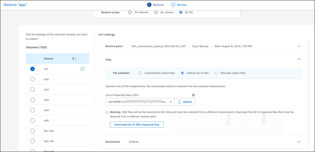 Carregue o arquivo CSV que lista os arquivos afetados para o alerta